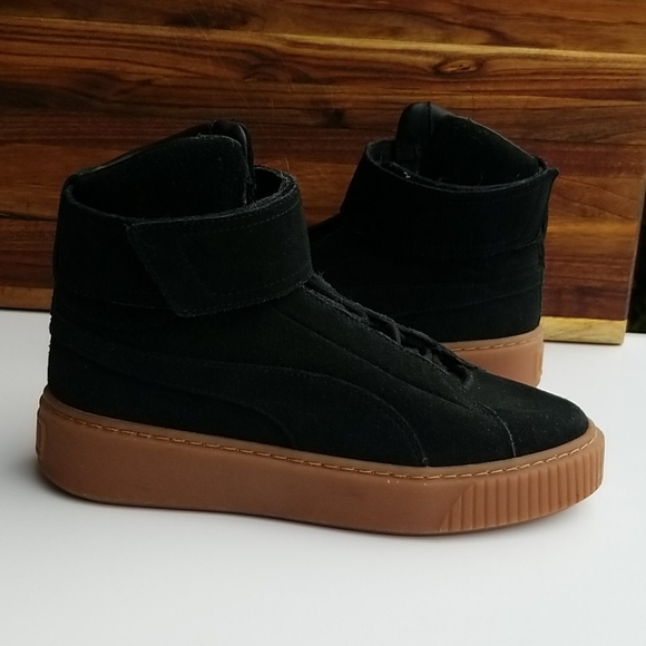 Puma Black Suede High Top Lace Up Velcro Sneakers Shoes